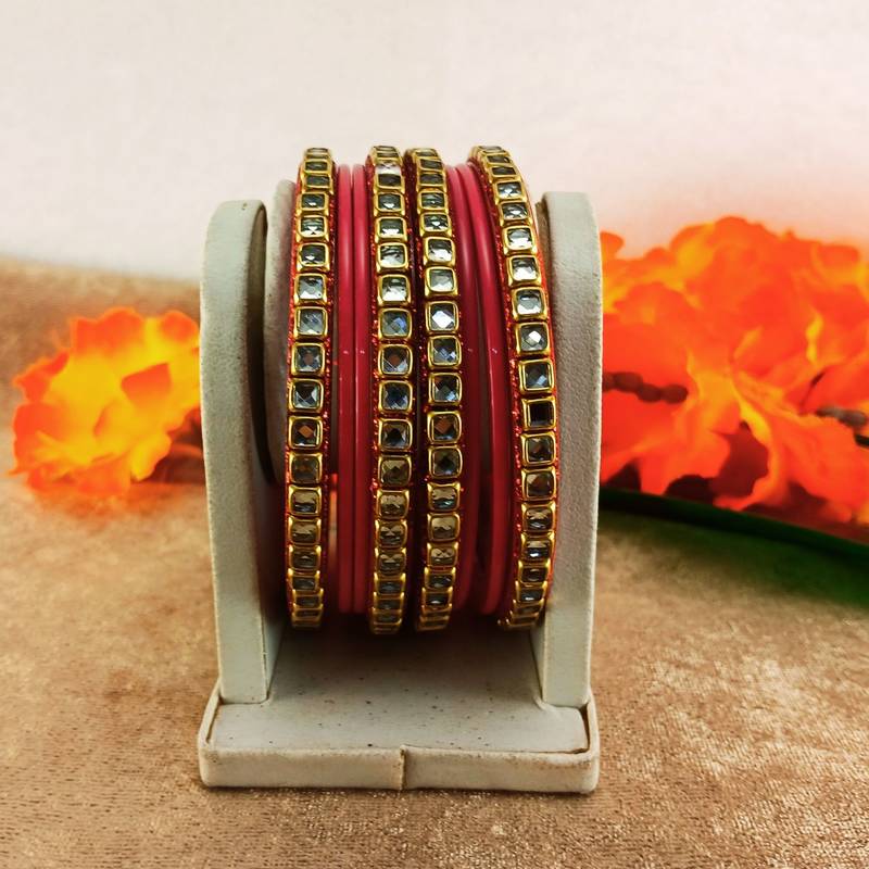 Kundan stud colour multi pack of 8 material acrylic bangle