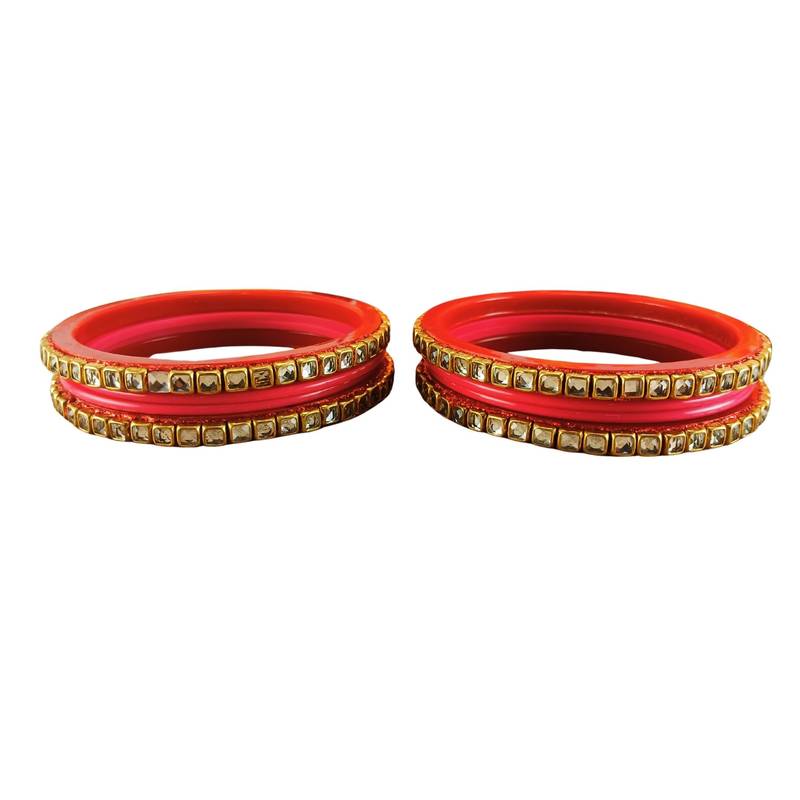 Kundan stud colour multi pack of 8 material acrylic bangle