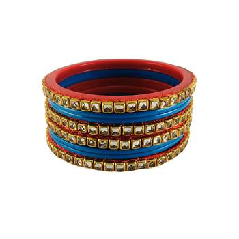 Kundan stud colour multi pack of 8 material acrylic bangle 1