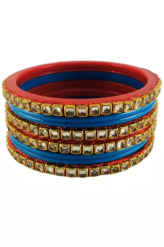Kundan stud colour multi pack of 8 material acrylic bangle