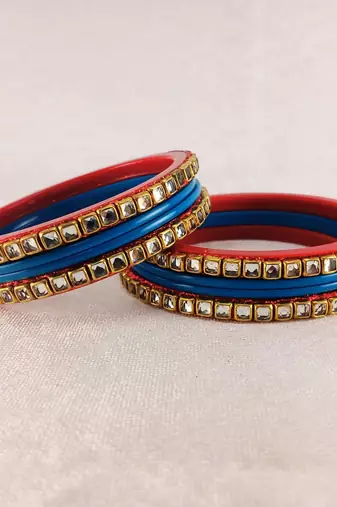 Kundan stud colour multi pack of 8 material acrylic bangle
