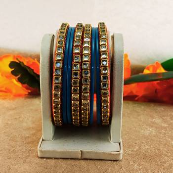 Kundan stud colour multi pack of 8 material acrylic bangle 3