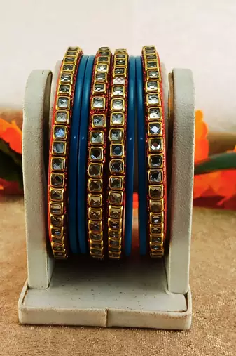 Kundan stud colour multi pack of 8 material acrylic bangle