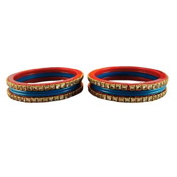 Kundan stud colour multi pack of 8 material acrylic bangle 4