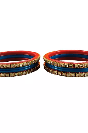 Kundan stud colour multi pack of 8 material acrylic bangle