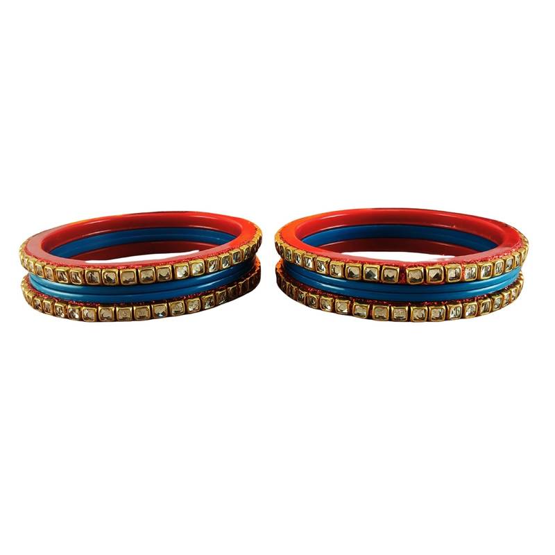 Kundan stud colour multi pack of 8 material acrylic bangle