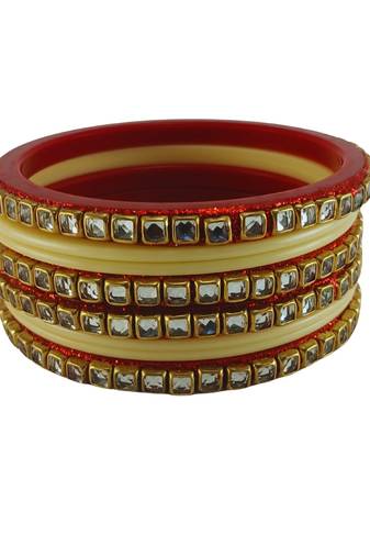 Kundan stud colour multi pack of 8 material acrylic bangle