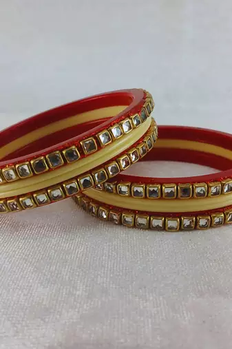 Kundan stud colour multi pack of 8 material acrylic bangle