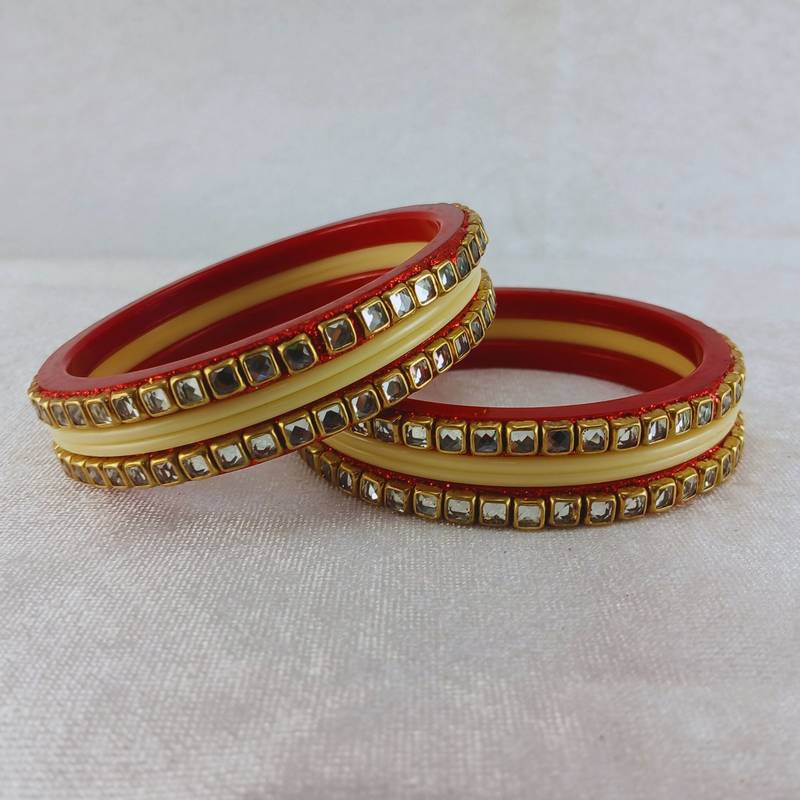 Kundan stud colour multi pack of 8 material acrylic bangle