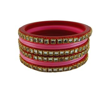 Kundan stud colour multi pack of 8 material acrylic bangle 1