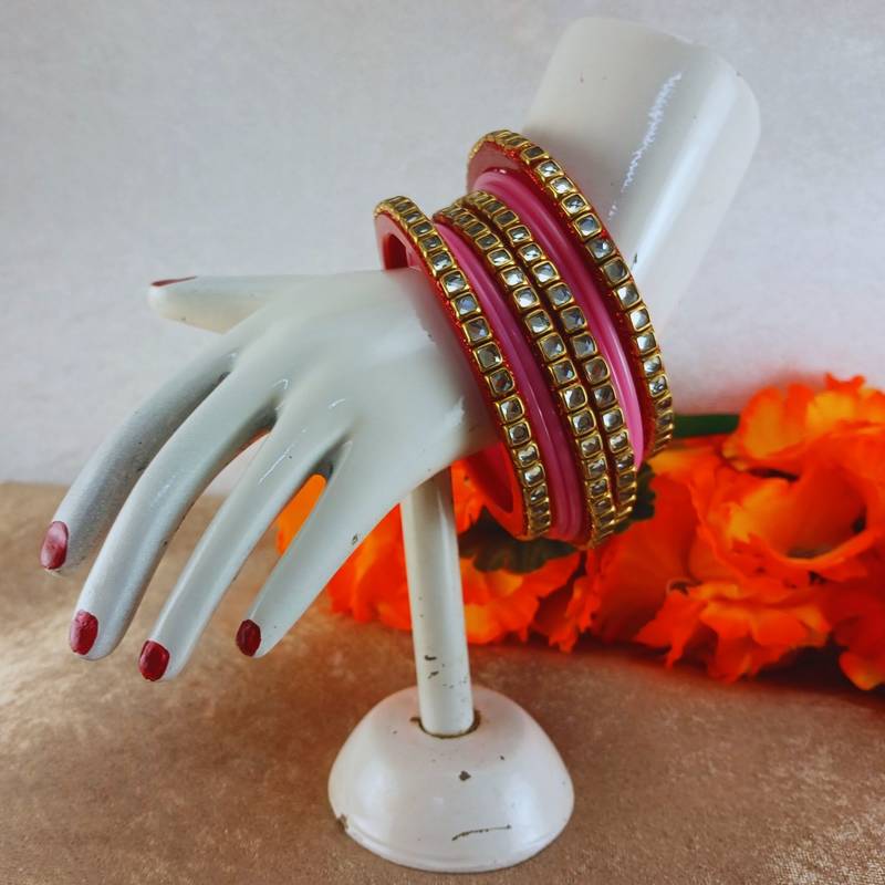 Kundan stud colour multi pack of 8 material acrylic bangle