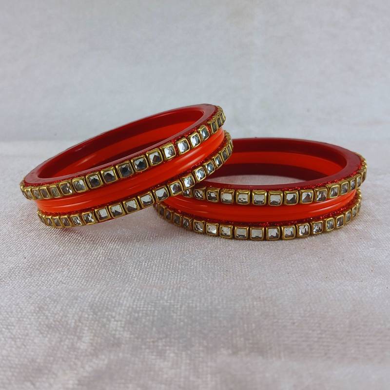 Kundan stud colour multi pack of 8 material acrylic bangle