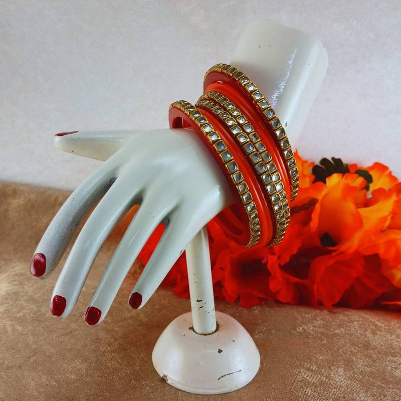 Kundan stud colour multi pack of 8 material acrylic bangle