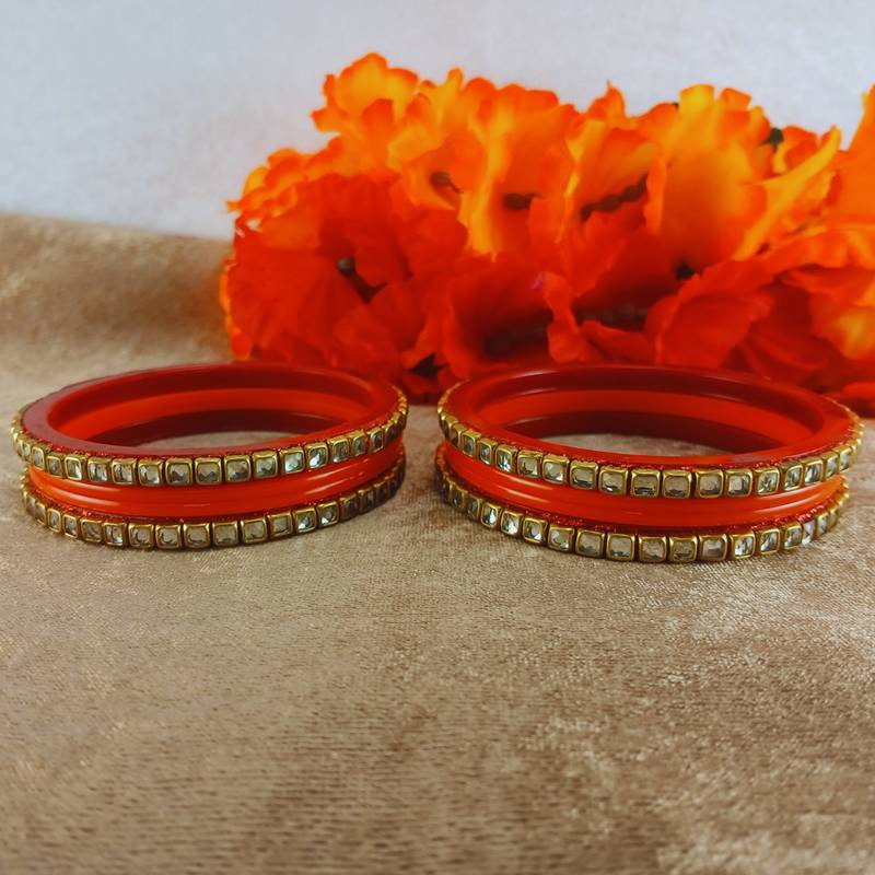 Kundan stud colour multi pack of 8 material acrylic bangle