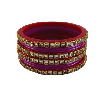 Kundan stud colour multi pack of 8 material acrylic bangle 1