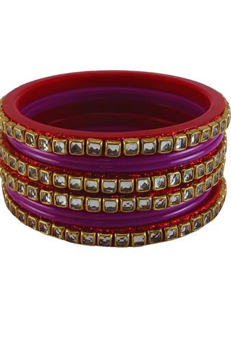 Kundan stud colour multi pack of 8 material acrylic bangle