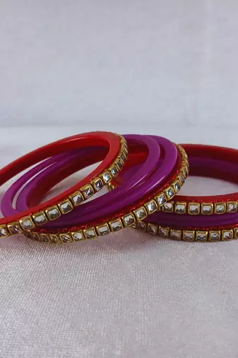 Kundan stud colour multi pack of 8 material acrylic bangle