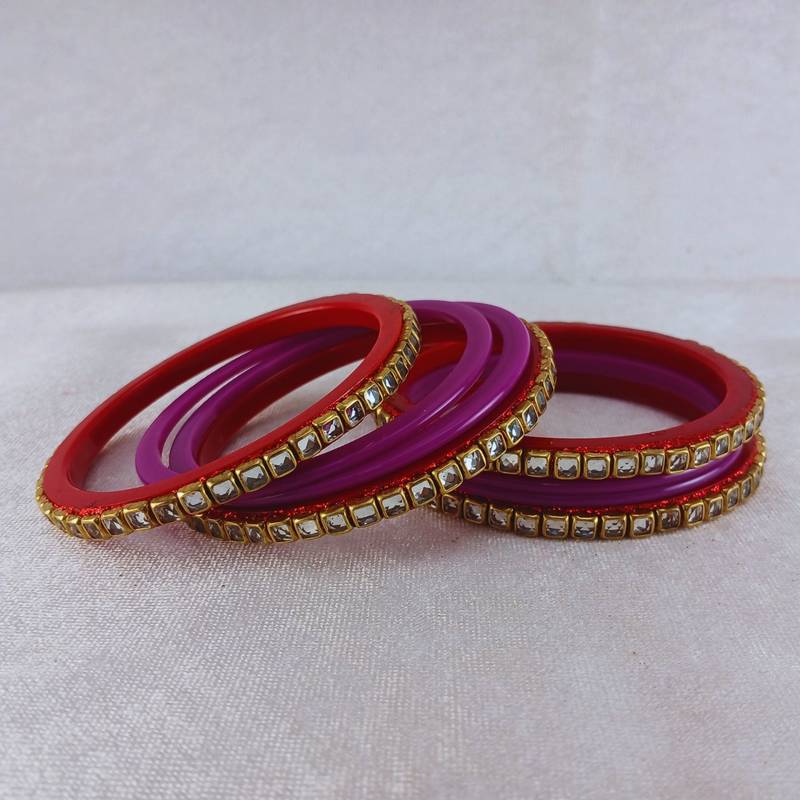 Kundan stud colour multi pack of 8 material acrylic bangle