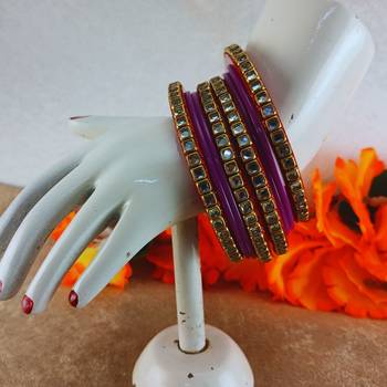 Kundan stud colour multi pack of 8 material acrylic bangle 3