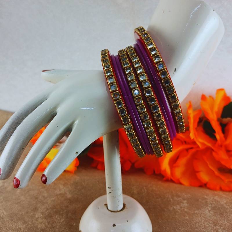 Kundan stud colour multi pack of 8 material acrylic bangle