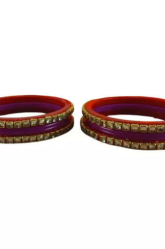 Kundan stud colour multi pack of 8 material acrylic bangle