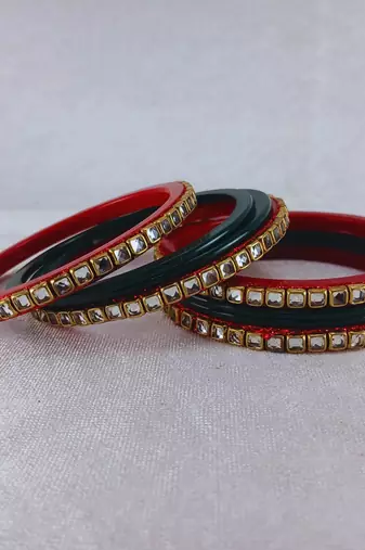 Kundan stud colour multi pack of 8 material acrylic bangle