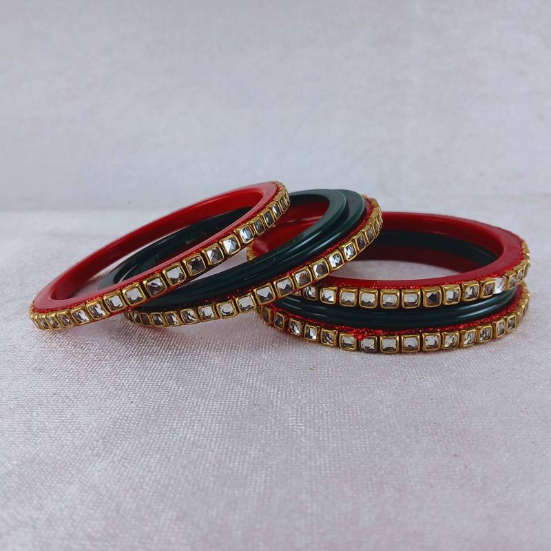 Kundan stud colour multi pack of 8 material acrylic bangle