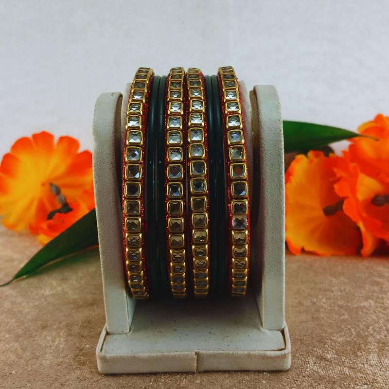 Kundan stud colour multi pack of 8 material acrylic bangle