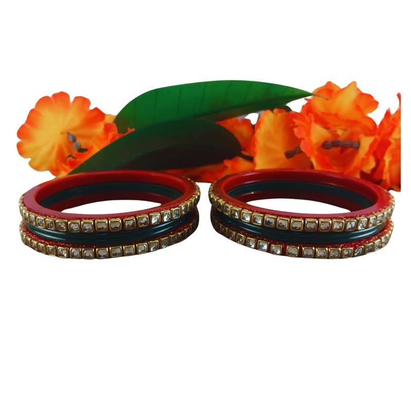 Kundan stud colour multi pack of 8 material acrylic bangle