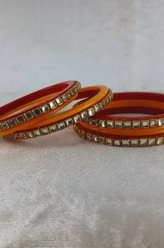 Kundan stud colour multi pack of 8 material acrylic bangle
