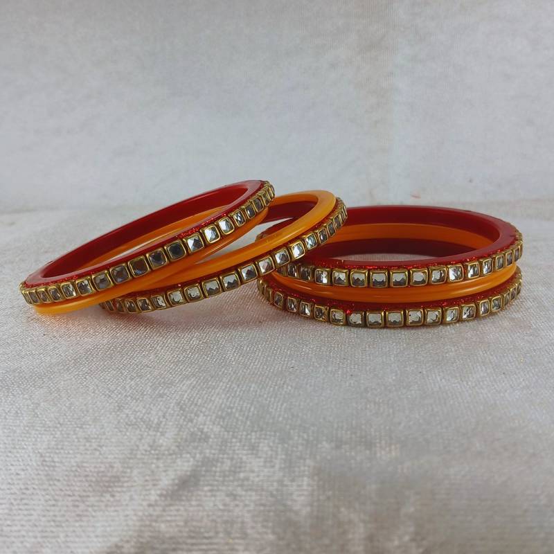 Kundan stud colour multi pack of 8 material acrylic bangle