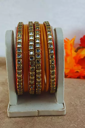 Kundan stud colour multi pack of 8 material acrylic bangle