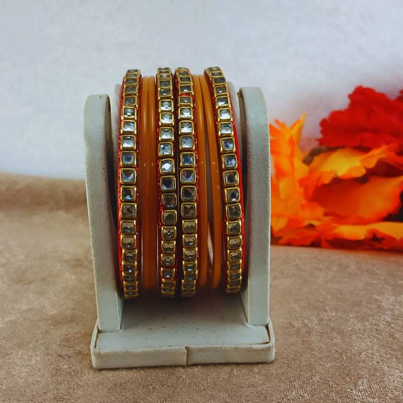 Kundan stud colour multi pack of 8 material acrylic bangle