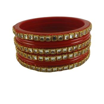Kundan stud colour multi pack of 8 material acrylic bangle 1