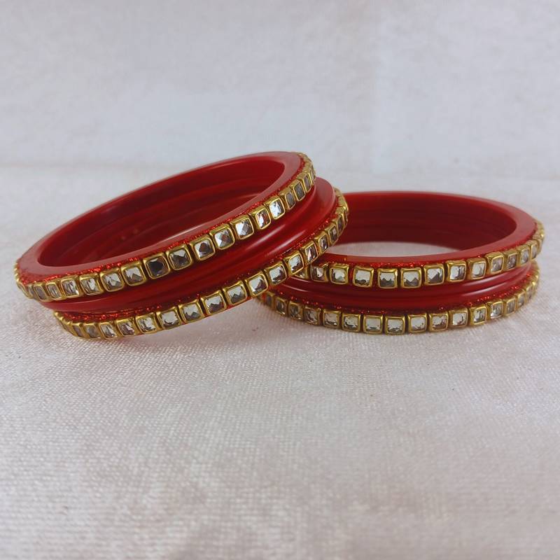 Kundan stud colour multi pack of 8 material acrylic bangle