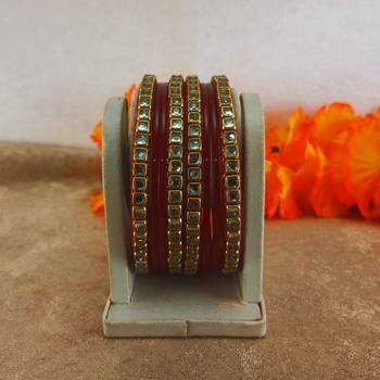 Kundan stud colour multi pack of 8 material acrylic bangle 3