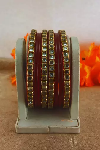 Kundan stud colour multi pack of 8 material acrylic bangle