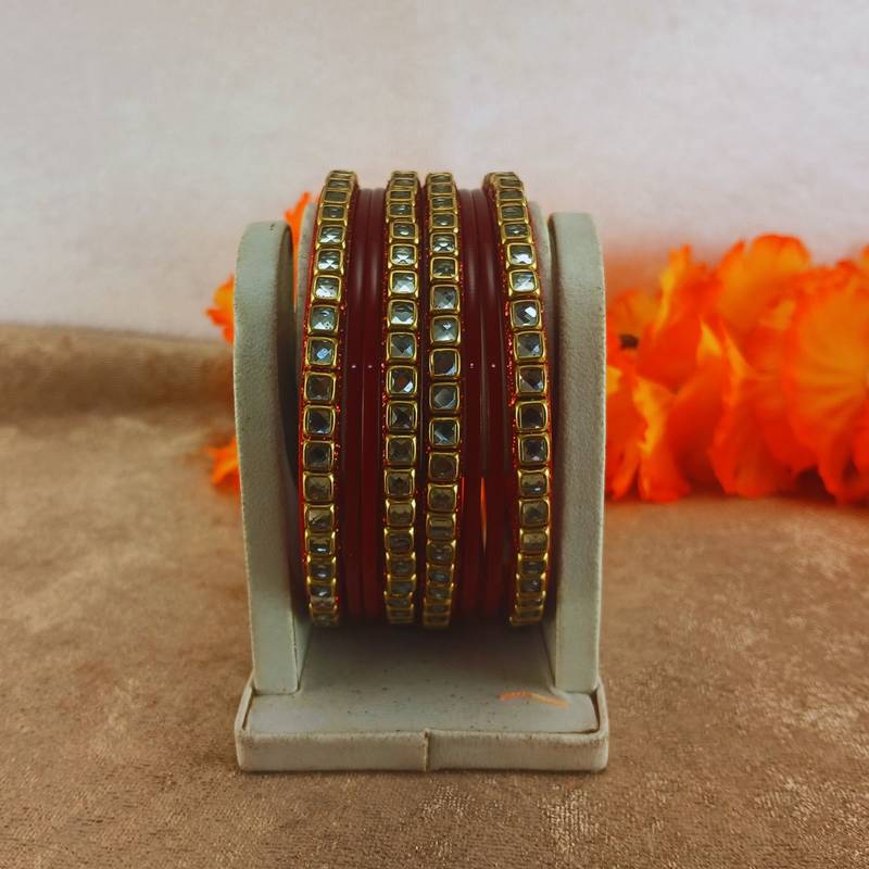 Kundan stud colour multi pack of 8 material acrylic bangle