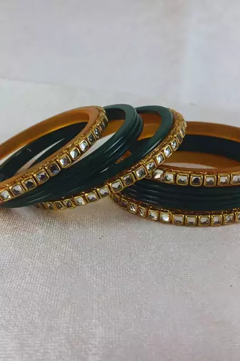 Kundan stud colour multi pack of 12 material acrylic bangle
