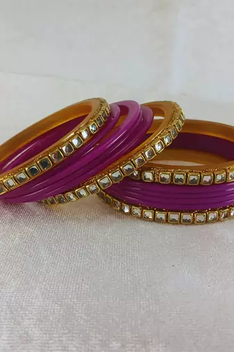 Kundan stud colour multi pack of 12 material acrylic bangle