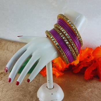 Kundan stud colour multi pack of 12 material acrylic bangle 3