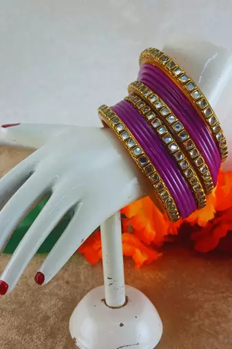 Kundan stud colour multi pack of 12 material acrylic bangle