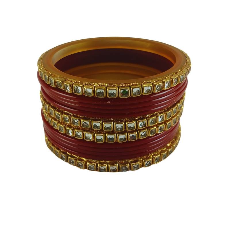 Kundan stud colour multi pack of 12 material acrylic bangle