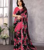 pink floral georgette saree with lace border & blouse piece