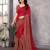 red floral georgette saree with lace border & blouse piece