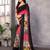 pink geometric print georgette saree with lace border & blouse piece