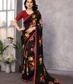 black printed georgette saree with lace border & blouse piece