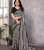 black striped georgette saree with lace border & blouse piece