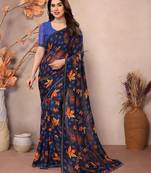  multicolor floral georgette saree with lace border & blouse piece