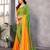 green striped georgette saree with lace border & blouse piece